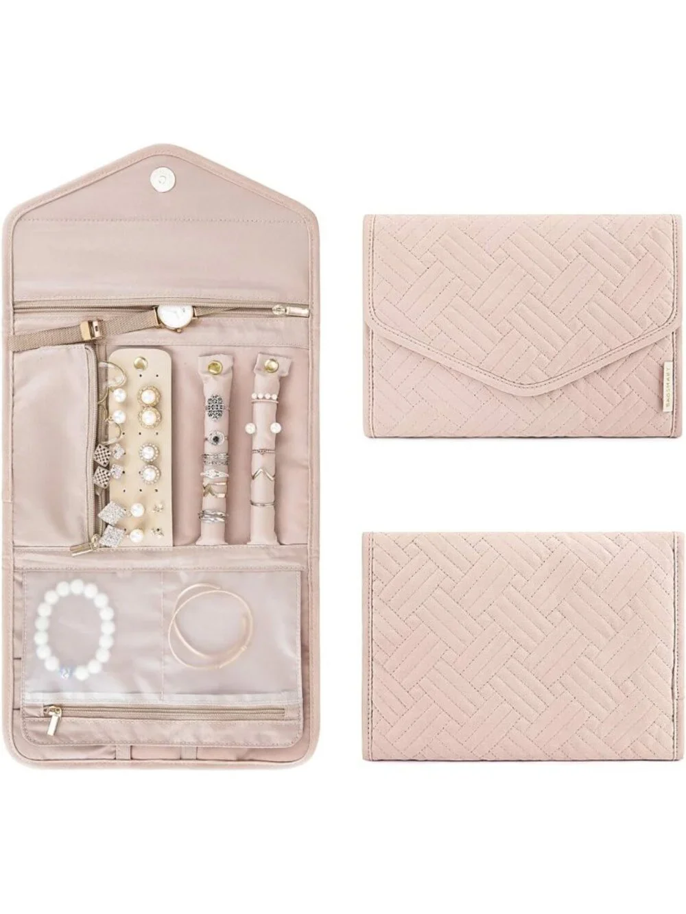 Foldable Travel Jewelry Organizer Case - Soft Pink, Compact & Stylish Storage